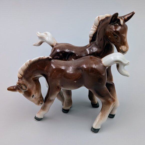 Midcentury Vintage Brown and White Porcelain Foals | Colt Figurine - Picture 1 of 8